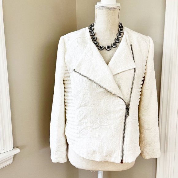 Mango Jackets & Blazers - MNG by Mango White Jacquard Textured Jacket